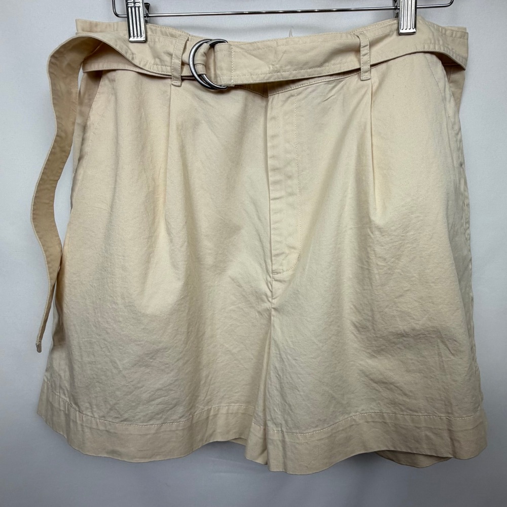A New Day Womens High-Rise Pleated Belted Shorts Beige Tan Size 14 NWT